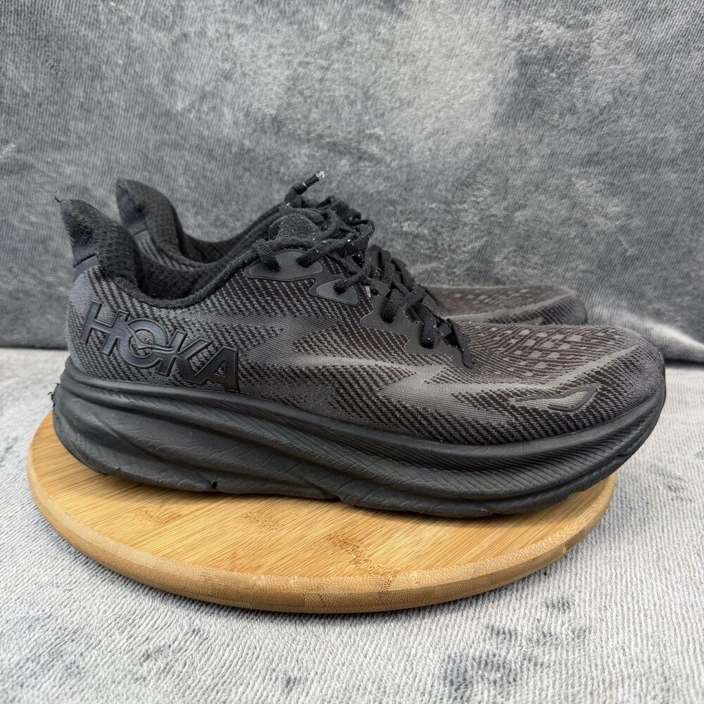 HOKA Clifton 9 Shoes Mens Size 12.5 D Black Road Running Athletic Sneakers